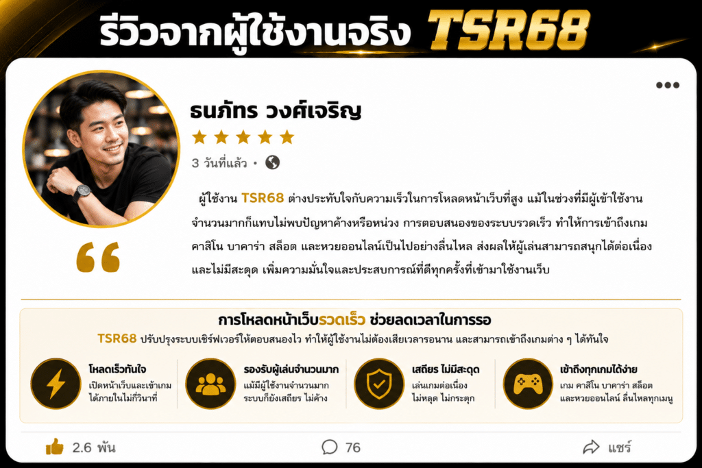 รีวิวความเร็วเว็บ TSR68 และประสบการณ์ใช้งานจริง